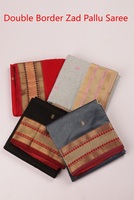 Sari à double bordure Zad Pallu en polyester/coton/métallique uni teint