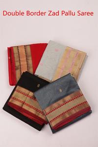 Sari de doble borde Zad Pallu de poliéster/algodón/metalizado teñido liso - Product Image 3