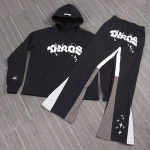 Chándal personalizado de invierno de alta calidad para hombre, forro polar grueso, 100% algodón, Sudadera con capucha estampada de dos piezas y pantalones de chándal acampanados, conjunto de joggers - Product Image 6