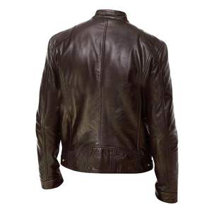 Chaqueta Bomber negra para hombre en piel sintética, puños y cintura acanalados, chaquetas de cuero de aspecto informal a la moda - Product Image 6