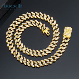 14K oro blanco y plata 925 moissanita fina letra inicial 12mm Iced Prong cadena cubana Hip Hop collares - Product Image 4
