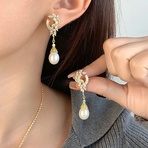 S925 <b>Sterling</b> <b>Silver</b> Freshwater Pearl <b>Stud</b> Earrings for Women Luxurious Zirconia Inlay High-End Niche Engagement Earrings - Product Image 2