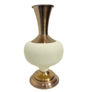 Round ivory handicraft <b>textured</b> Flower <b>vase</b> metallic top and base for living room and bedroom decor perfect for flower display - Product Image 1
