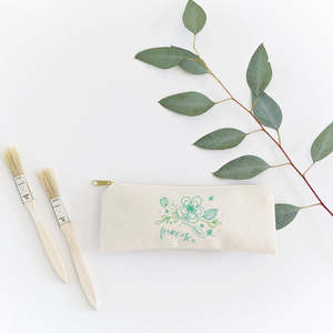 Estuche para Lápices y Bolsa de Viaje de Lona de Algodón con Diseño Floral Acuático y Nombre Personalizado, Bolsas de Algodón Personalizadas - Product Image 2