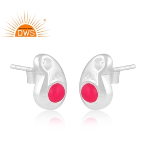 Nouvel arrivage de boucles d'oreilles en argent sterling fin avec calcédoine rose naturelle pierres précieuses conception antique lunette réglage bijoux personnalisés - Product Image 1