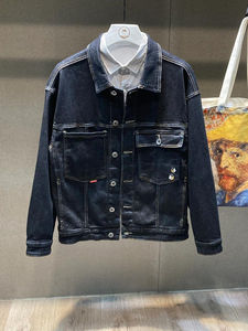 Primavera y otoño nueva tendencia de impresión Hip Hop Casual para hombre Jean conjuntos Denim Jean chaquetas manga completa estilo acanalado áspero - Product Image 4