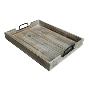 Handmade Wooden <b>Tray</b> in Soft Gray Color with Modern Rectangular Shape and Textured Finish Perfect for Elegant <b>Serving</b> - Product Image 6