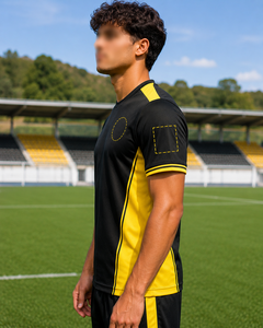 Maillot de football personnalisé noir et jaune bicolore, impression par sublimation du nom et du numéro, uniforme d'équipe, séchage rapide, vente en gros OEM - Product Image 3