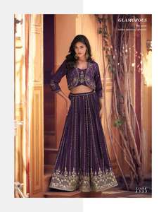 Tenue de créateur moderne fantaisie Lehenga Choli & Koti en soie chinon véritable de qualité supérieure avec broderie Fournisseur mondial - Product Image 2