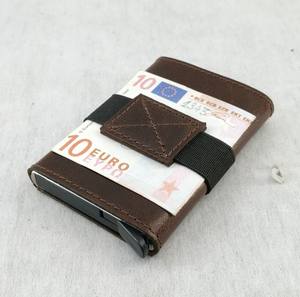 Leather <b>ID</b> Business <b>Card</b> <b>Holders</b> Aluminum Push Button Wallet Men RFID Elastic Strap Custom Laser Logo Promotional Gift Wholesale - Product Image 3