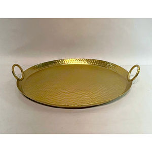 Plateau de service ovale en or martelé de luxe avec des poignées élégantes en forme d'anneau et une décoration intérieure élégante Prix de gros - Product Image 4