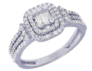 Anillo de compromiso de diamantes de moissanita redondo y Baguette helado con Joyería de diamantes de declaración de lujo - Product Image 4