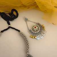 Collier Hasli bicolore oxydé traditionnel indien de haute qualité avec boucles d'oreilles pour femmes idéal pour les festivals tenue décontractée