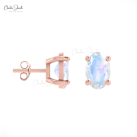 Boucles d'oreilles clous en pierre de lune arc-en-ciel naturelle, or massif 14 carats, taille ovale 6x4mm, pierre de naissance de juin, bijoux fins, fournisseur en gros