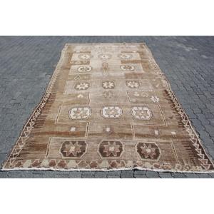 พรมวินเทจตุรกี ขนาด 6.4x11.6 ฟุต พรมลายพรางสีน้ำตาลขาว ทำจากขนสัตว์ - Product Image 1