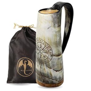 แก้วมักทรงแตรวัว6นิ้วทำมือสไตล์ยุคกลางเป็นมิตรกับสิ่งแวดล้อมอุปกรณ์ดื่มของแท้ประกายธรรมชาติ - Product Image 1