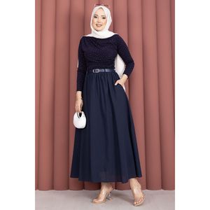 Navy Blue Sporty Summer Chiffon <b>Skirt</b> Belt Pockets Breathable Pleat Straight Pencil Styles for Office Ladies Slit Decoration - Product Image 3