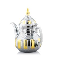Clásica cafetera árabe Arbi Dallah de acero inoxidable y latón con pico largo para goteo, tetera con logotipo personalizado para restaurantes