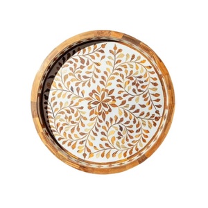Plateau rond de Style arabe pour la décoration intérieure Plateau décoratif en incrustation d'os en bois Thé servant Nouveau plateau de service de nourriture de vente chaude Design supérieur - Product Image 4