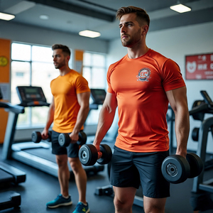 เสื้อยืดออกกำลังกายแขนสั้นสำหรับผู้ชายระบายอากาศได้ดีเป็นมิตรกับสิ่งแวดล้อมดีไซน์โลโก้ด้านหน้าไซส์ใหญ่พิเศษ - Product Image 6