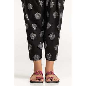 Pantalon Harem Taille Haute en Cambric Teint Noir avec Impression Sérigraphique et Décoration Respirante et Brodé TR-24-03 - Product Image 2