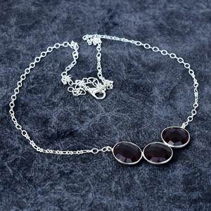 Collar de Cadena con Eslabones para Mujer, Chapado en Plata 925, con Tres Piedras Preciosas en Forma de Granate Rojo, Estilo Bohemio, Regalo de Boda - Product Image 4