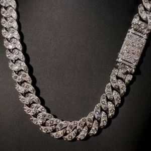 Chaîne à maillons cubains Moissanite plaquée rhodium 15mm, cadeau de mariage pour hommes, bijoux glacés style Hip Hop en argent sterling 925 - Product Image 4