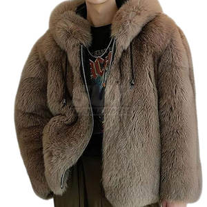 Veste d'hiver pour homme en fausse fourrure à capuche avec logo frontal, respirante, écologique, de haute qualité, fermeture éclair, couleurs et tailles personnalisables, décontractée - Product Image 5