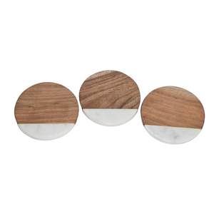 Sous-verre carré en bois et marbre écologique réutilisable, fait à la main, personnalisable, décoration de table avec logo personnalisé - Product Image 3
