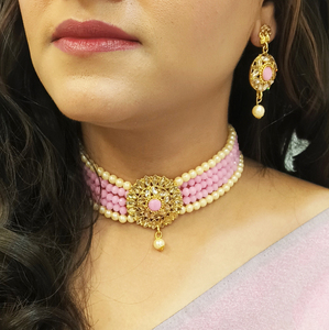 Fabricant indien bijoux mariage ethnique Floral mariée cristal collier ras du cou indien boucle d'oreille avec Maang Tikka ensemble de bijoux - Product Image 3