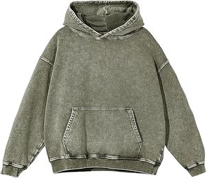 เสื้อมีฮู้ดผ้าฟลีซหนาสำหรับผู้ชายทรงหลวมเสื้อมีฮู้ดผ้าคอตตอนฟอกสี - Product Image 1