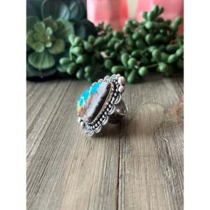 Natural Turquoise Men's <b>Ring</b> Oval Cut <b>Sterling</b> <b>Silver</b> <b>Adjustable</b> Band - Product Image 4