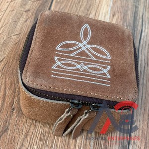Tan Boot Stitch en cuir de daim véritable boîte à bijoux carrée bijoux occidentaux présentoir mallette de rangement femmes voyage Portable étui à bijoux - Product Image 1