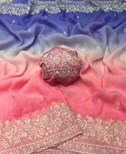 ผ้าชีฟองอัดลายพร้อมงานปักขอบผ้าชีฟองสีคู่ใหม่ - Product Image 1