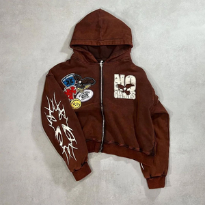 OEM 도매 내구성 운동복 스트리트 스타일 사용자 정의 자수 패치 인쇄 남성 지퍼 업 까마귀 - Product Image 3