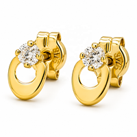 Pendientes de Oro Macizo con Diseño Ovalado Abierto y Circonitas Redondas para Mujer, Regalo de Boda o Compromiso, Joyería Fina de 14k