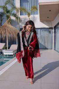 Conjunto de Traje Bordado en Terciopelo Azul al por Mayor con Dupatta, Elegante Vestido Étnico Indio para Fiesta, Salwar Kameez de Diseñador para Mujer - Product Image 2