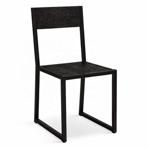 Eco-Friendly Solid Mango Wood Dining Chair | Industrial Black Metal Frame | Restaurant Cafe Dining Furniture - Product Image 3