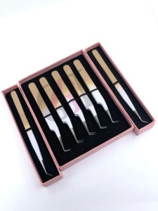 Pince à épiler pour extensions de cils en acier inoxydable de qualité supérieure, double couleur, revêtement poudré, 45/90 degrés, poignée diamant - Product Image 6