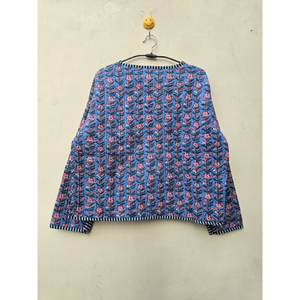 Chaqueta corta de invierno de algodón con estampado de bloque de mano Vintage indio para mujer, prendas de vestir hechas a mano acolchadas, detalle de remache a rayas cómodo - Product Image 6