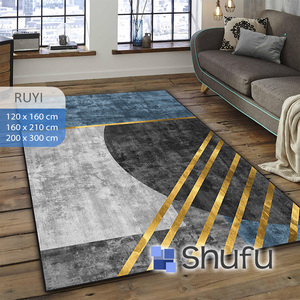 Shufu moderne flanelle tapis antidérapant thermo plastique caoutchouc lavable en Machine abstrait tapis ensembles maisons occupées imprimé Polyester - Product Image 1