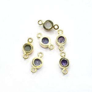 Connecteur de pierres précieuses en améthyste brute-Cristal naturel de 6 à 8mm, lien de bijoux en pierre de naissance à double caution, connecteur de bijoux fait main - Product Image 2