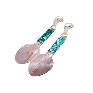 Ensemble de service en nacre verte de luxe, décoration de table, vaisselle, cuillère à salade en nacre faite à la main pour restaurant, maison, cuisine - Product Image 1