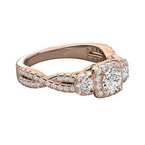 Anillo de Compromiso con Halo de Diamantes Redondos y Tallo Trenzado para Ella - Product Image 4