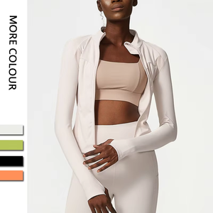 Vêtements de sport OEM pour femmes, ensemble de 4 pièces pour le fitness, soutien-gorge de sport à carreaux, short de motard, veste, leggings de yoga, survêtement d'entraînement - Product Image 1