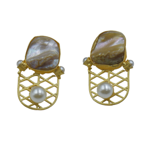 Tendencia hecha a mano última moda chapado en oro latón mopa piedra Stud pendiente chapado en oro pendientes joyería de moda pendientes mujeres - Product Image 1