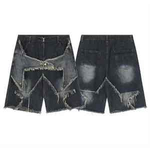 Short en jean droit en toile délavée à l'acide pour hommes sur mesure respirant 100% coton taille moyenne léger Streetwear Style décontracté - Product Image 4