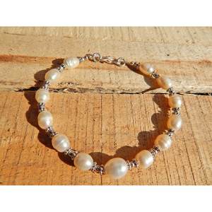 925 Sterling Silver Freshwater Pearl <b>Beaded</b> <b>Bracelet</b> June Birthstone Natural Pearl <b>Bracelet</b> - Product Image 4