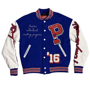 Blouson bombardier d'hiver de baseball avec logo personnalisé grande taille pour hommes vente en gros de style universitaire en peau de vache uni et respirant - Product Image 1