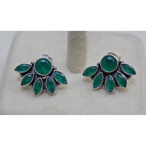 ต่างหูเงินสเตอร์ลิง925สตั๊ดมีเพชรสีเขียวพลอยโอนิกซ์สีเขียวแท้เครื่องประดับโอนิกซ์ - Product Image 4